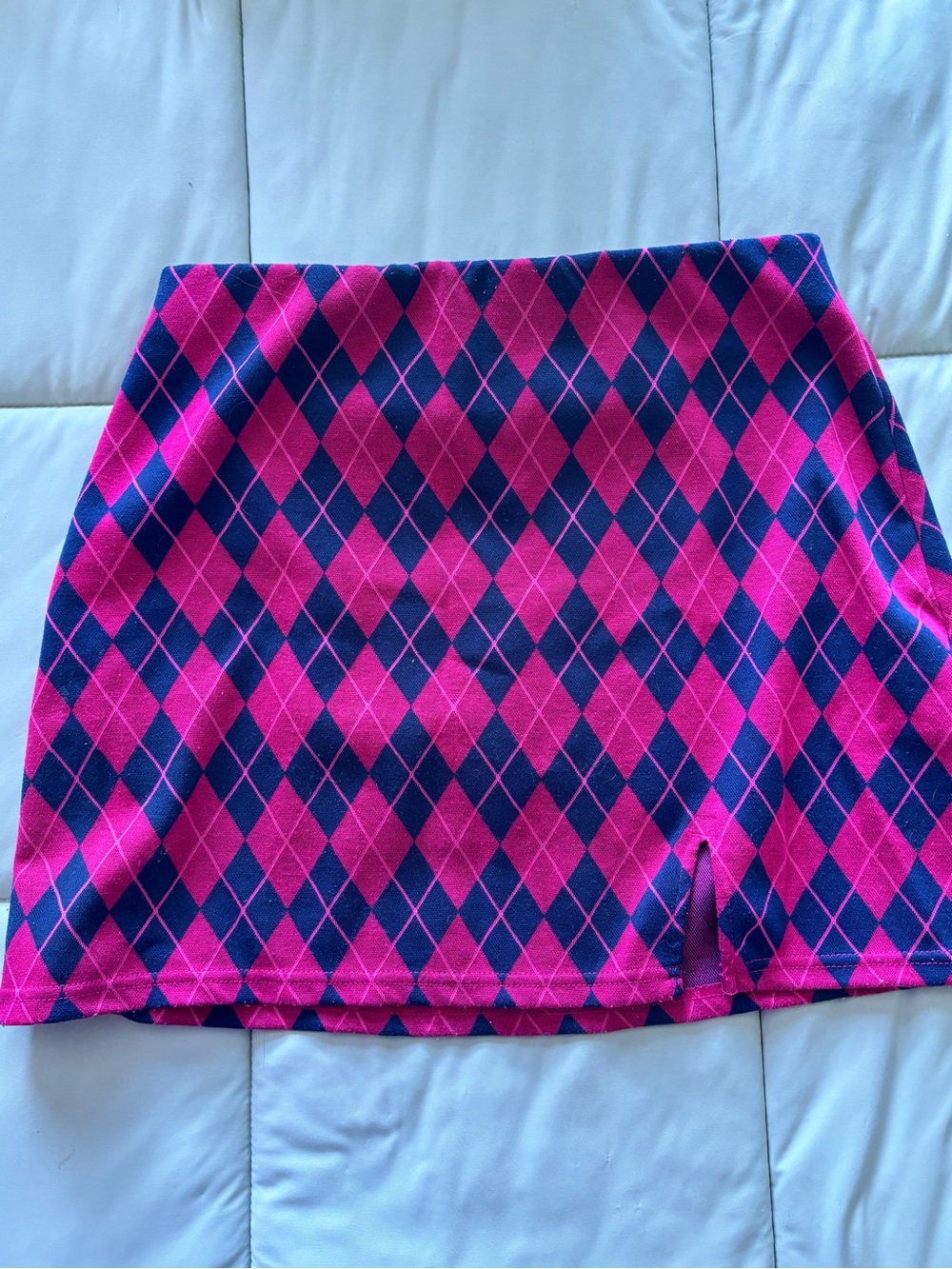 SO Pink and Navy Argyle Mini Skirt with Front Slit